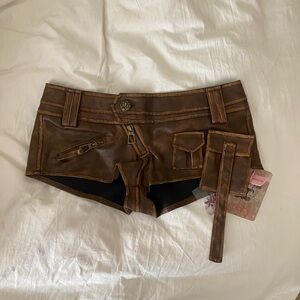 Open Aesthetic Brown Leather Microshorts